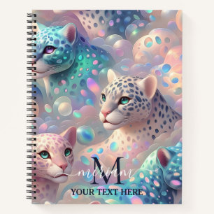 Cuaderno Monograma de estampado de leopardo de ópalo femeni