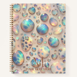 Cuaderno Monograma de estampado de leopardo de ópalo femeni