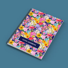 Cuaderno Monograma de estampado floral elegante amarillo pá