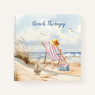 Cuaderno Monograma de estilo acuarela de playa océano
