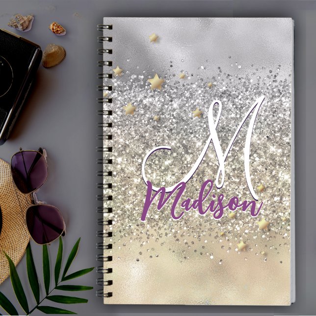 Cuaderno Monograma de estrellas brillantes de plata dorada  (Subido por el creador)