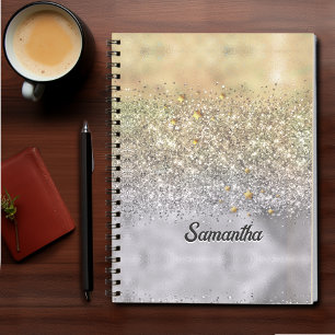 Cuaderno Monograma de estrellas Purpurinas de oro plateado