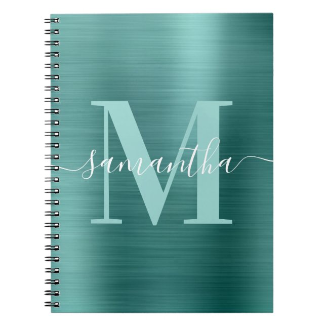 Cuaderno Monograma de firma Aqua Teal Brillo Foil  (Frente)