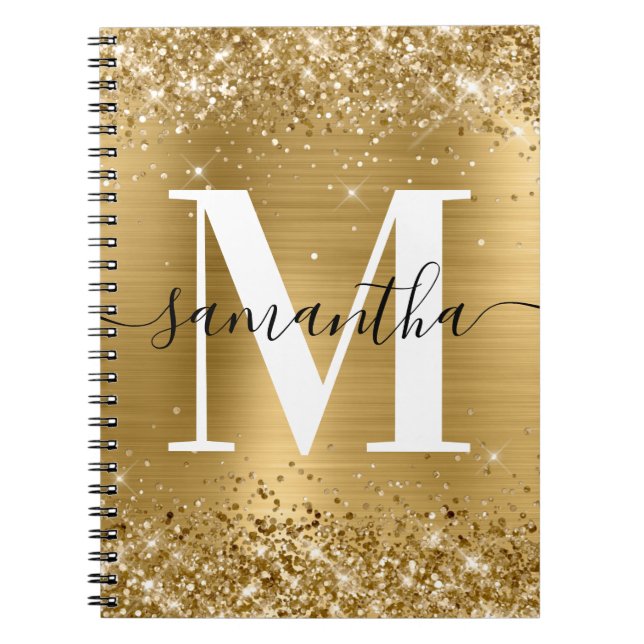 Cuaderno Monograma de firma de Relieve metalizado dorado Pu (Frente)