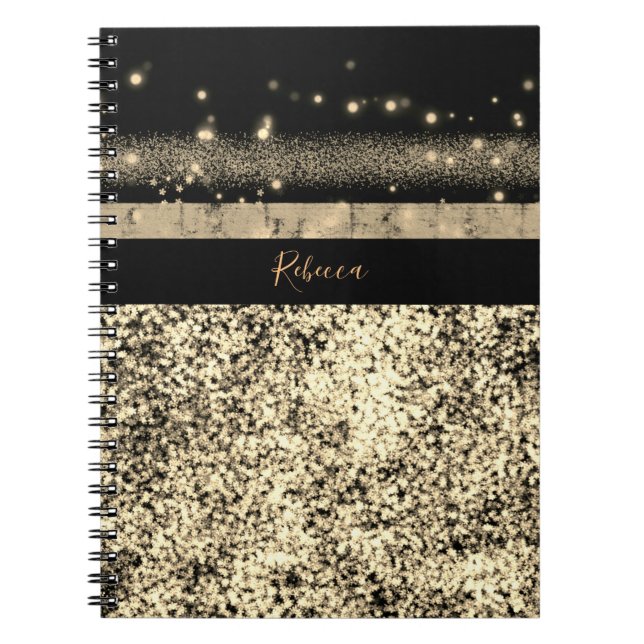Cuaderno Monograma de firma Purpurina de oro de Moda de luj (Frente)