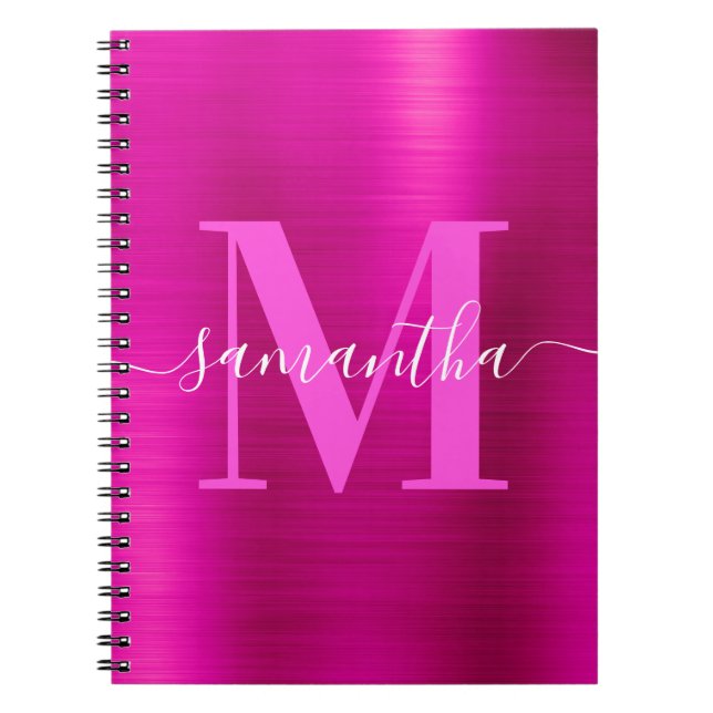Cuaderno Monograma de firma rosa brillante (Frente)