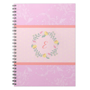 Cuaderno Monograma de flor rosa y lavanda dulce pastel