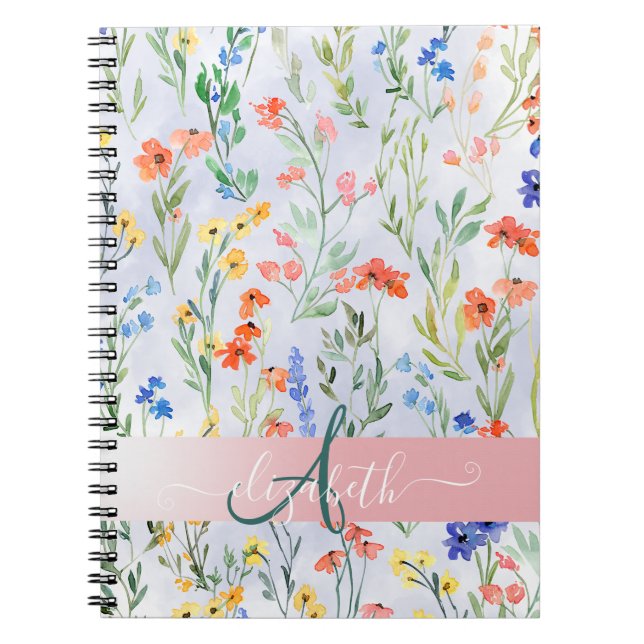 Cuaderno Monograma de flor silvestre de primavera colorida (Frente)
