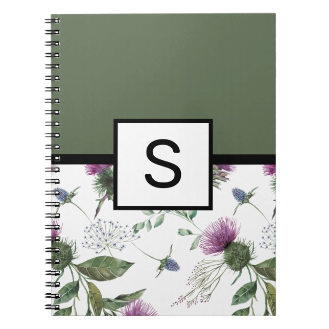 Cuaderno Monograma de floral verde sabio (Frente)