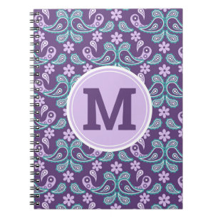 Cuaderno Monograma de flores de estilo shabby chic morado y