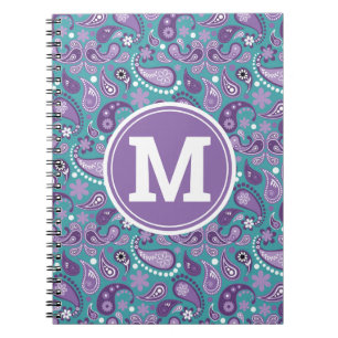 Cuaderno Monograma de flores de estilo shabby chic morado y
