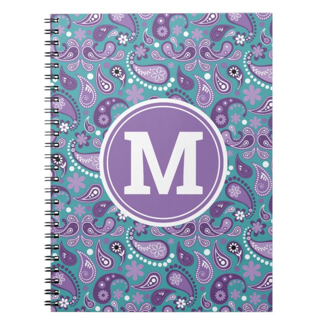 Cuaderno Monograma de flores de estilo shabby chic morado y (Frente)