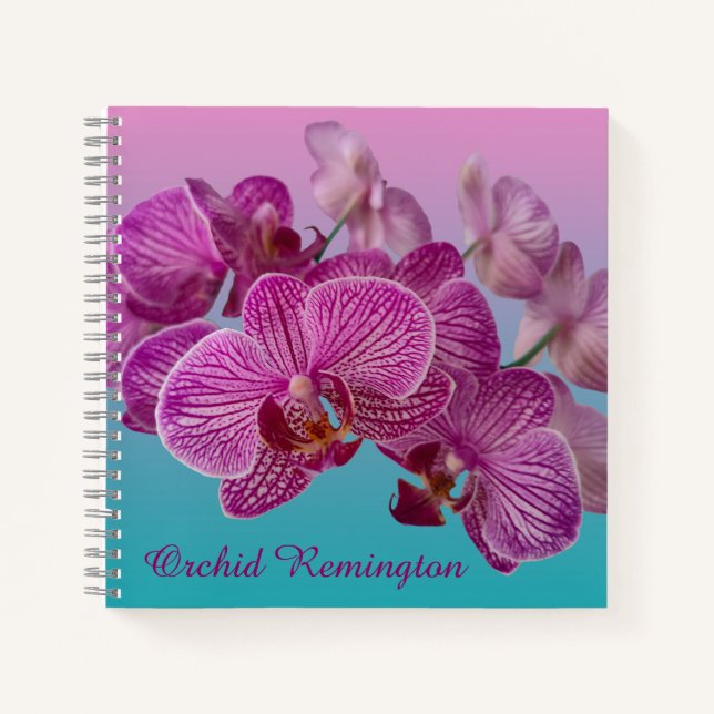 Cuaderno Monograma de flores de orquídeas magenta rosa (Anverso)