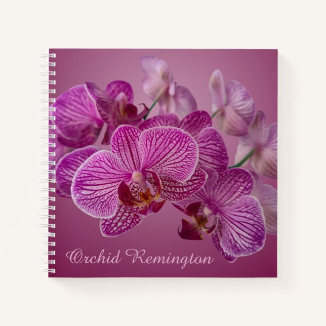 Cuaderno Monograma de flores de orquídeas magenta rosa (Anverso)