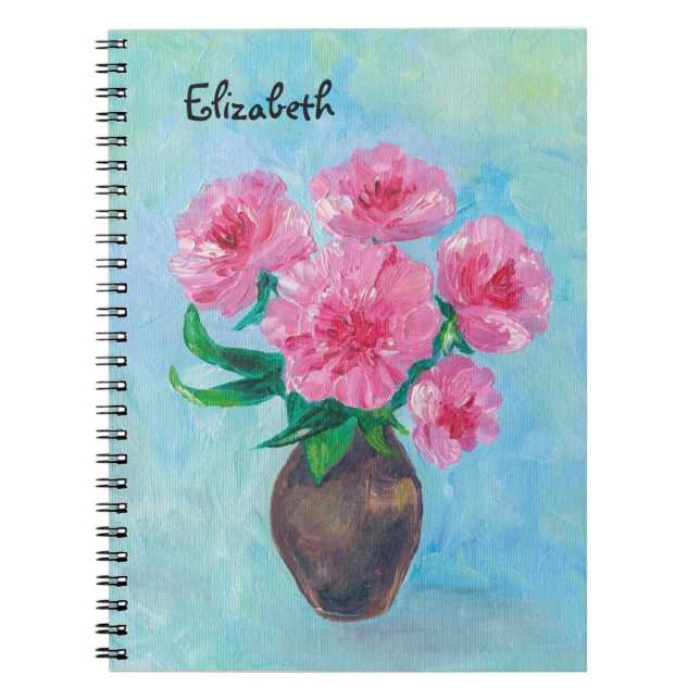 Cuaderno Monograma de flores de peonía pintadas a mano eleg (Frente)