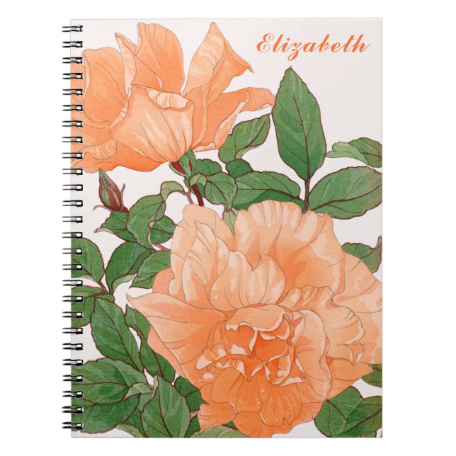 Cuaderno Monograma de flores de Rosa de Naranja pálido y ho (Frente)