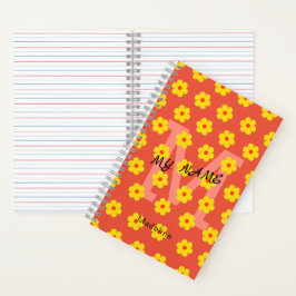 Cuaderno Monograma de flores naranjas amarillas vintage mod