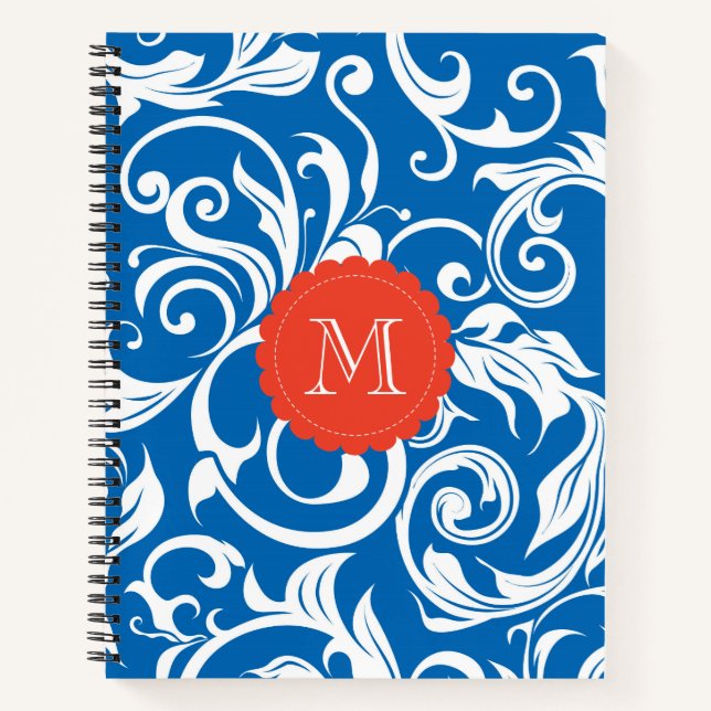Cuaderno Monograma de fondo de escritorio rojo azul real ná (Anverso)