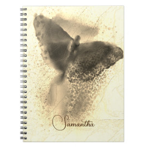 Cuaderno Monograma de foto de mariposa con acuarela dorada 