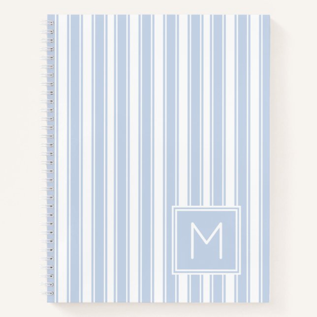 Cuaderno Monograma de franja suave azul y blanca (Anverso)