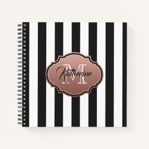 Cuaderno Monograma de franjas blancas y negras