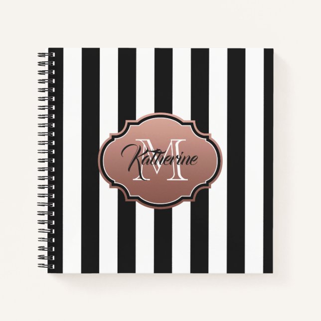 Cuaderno Monograma de franjas blancas y negras (Anverso)