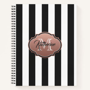 Cuaderno Monograma de franjas blancas y negras