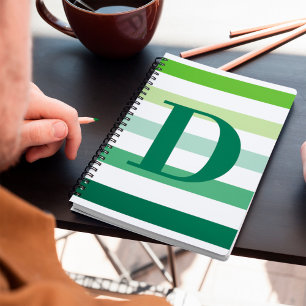 Cuaderno Monograma de franjas verdes de moda