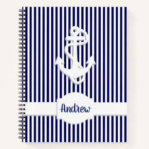 Cuaderno Monograma de franjas y anclas o Personalizado de n