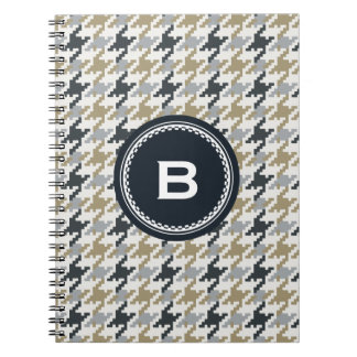 Cuaderno Monograma de gasa de gallo gris vintage de moda