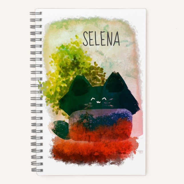 Cuaderno Monograma de gato elegante y suave oculto Personal (Anverso)