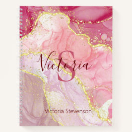 Cuaderno Monograma de geoda de mármol con brillo de oro ros