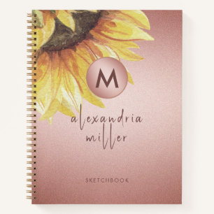Cuaderno Monograma de girasol dorado Rosa Sketchbook
