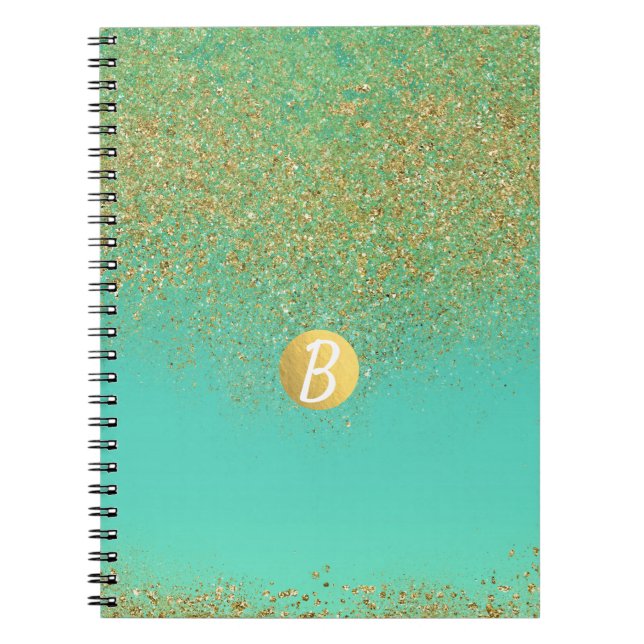 Cuaderno Monograma de glamour de Aqua Glam Purpurina y Verd (Frente)