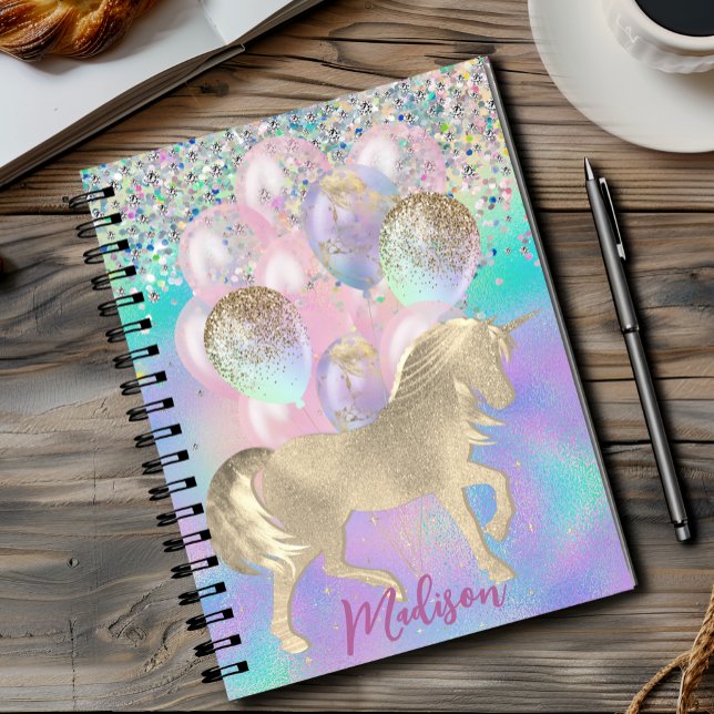 Cuaderno Monograma de globos purpurinas de unicornio arcoir (Subido por el creador)