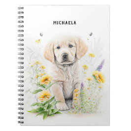 Cuaderno Monograma de Golden Retriever Puppy y Florines