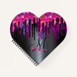 Cuaderno monograma de goteo azul rosado rosado y negro de m