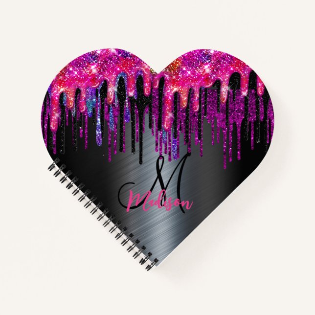 Cuaderno monograma de goteo azul rosado rosado y negro de m (Anverso)