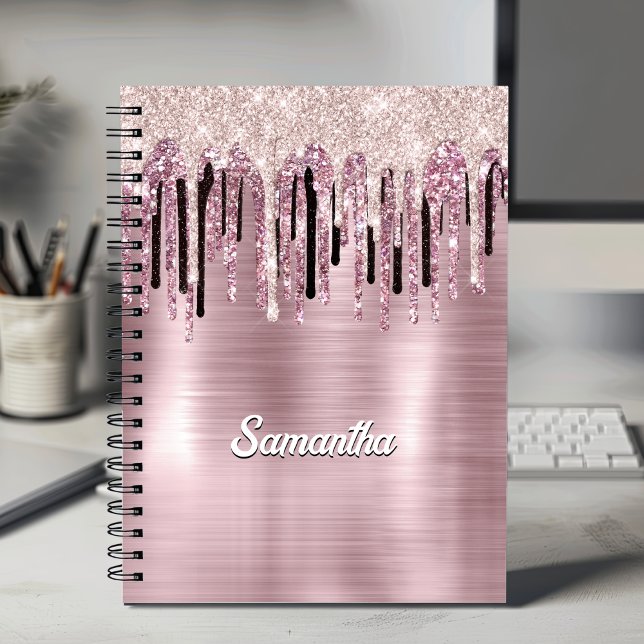 Cuaderno monograma de goteo rosado de rosa de moda (Subido por el creador)