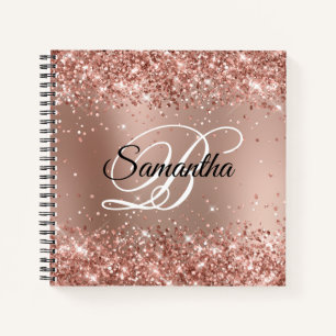 Cuaderno Monograma de gradiente de oro Rosa Purpurinoso