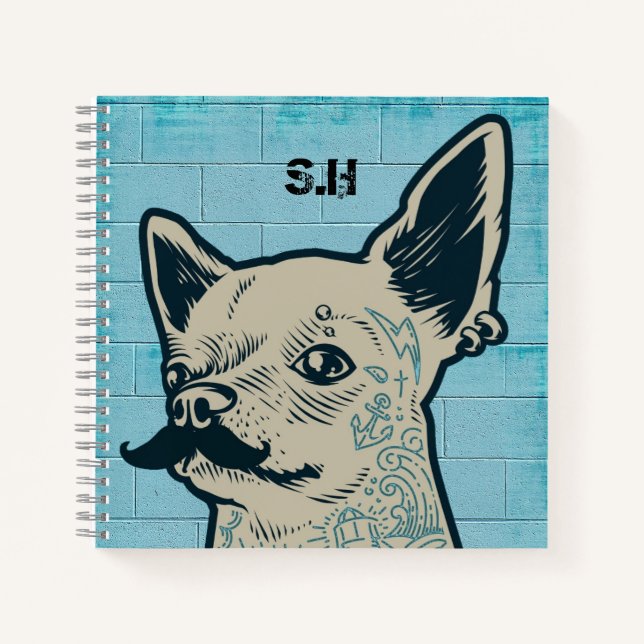 Cuaderno Monograma de Graffiti de Chihuahua con Bigote (Anverso)