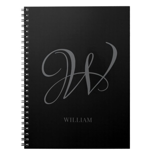 Cuaderno Monograma de gris negro personalizado inicial (Frente)