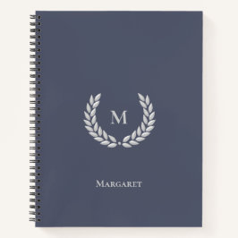 Cuaderno Monograma de gris plateado y laurel sobre gris ace