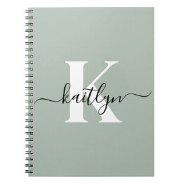 Cuaderno Monograma de guión de color verde sabio moderno