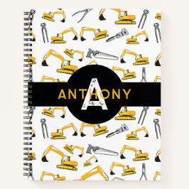 Cuaderno Monograma de herramientas de construcción de excav