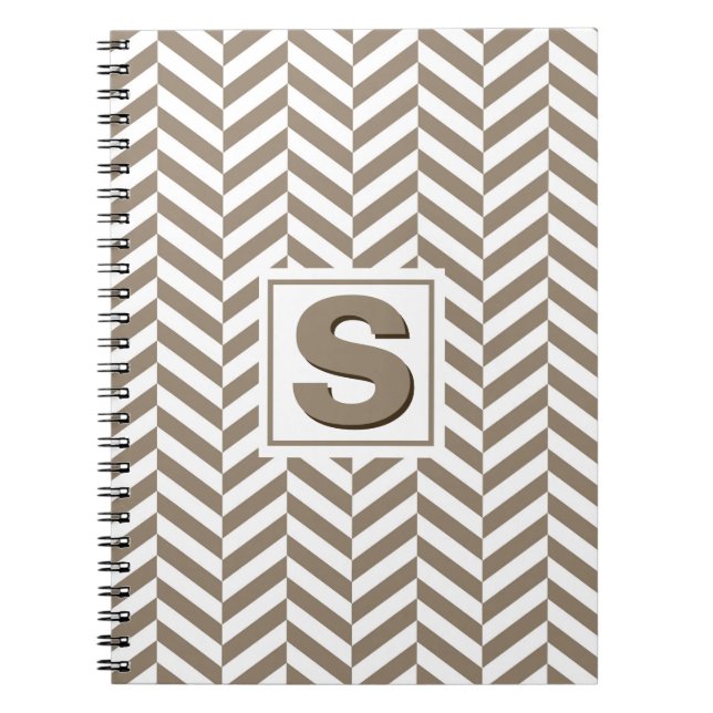 Cuaderno Monograma de Herringbone Blanco Tan (Frente)