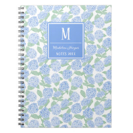Cuaderno Monograma de hidraneas verde y azul preppy