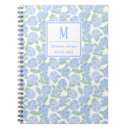 Cuaderno Monograma de hidraneas verde y azul preppy