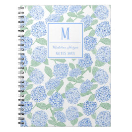 Cuaderno Monograma de hidraneas verde y azul preppy