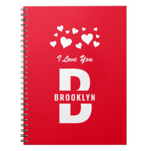 Cuaderno Monograma de hipster rojo blanco feliz Día de San